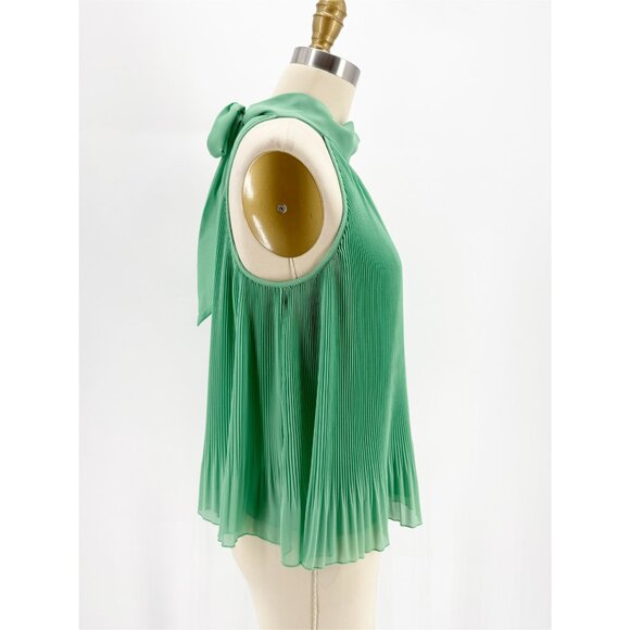 VERONICA BEARD Alexa Bow Plissé Halter Top in Agate Green 4 - Picture 3 of 10